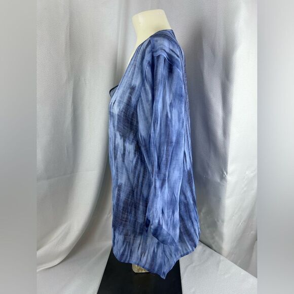 Zac & Rachel Womens Tie Dye V-Neck Button Down Long Sleeve Blouse Top Blue Large - Picture 5 of 10